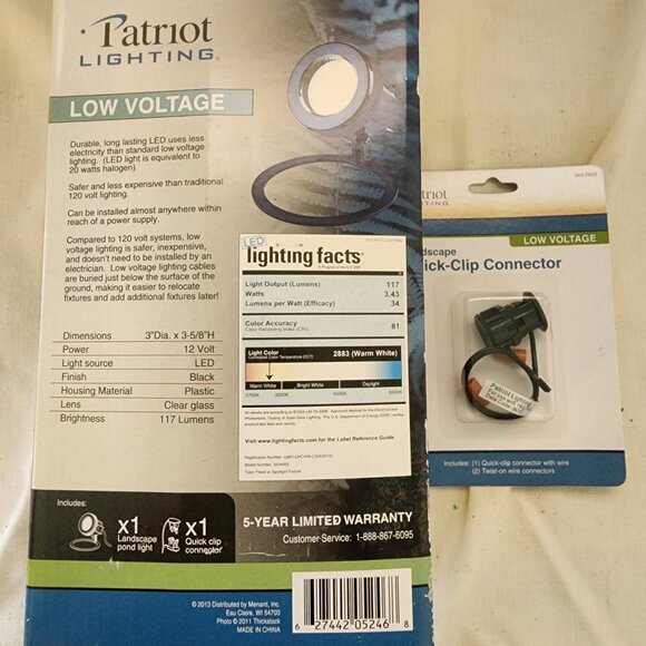 NIP Patriot Lighting Landscape Pond Light w/ Quick Clip Connector - Picture 2 of 10